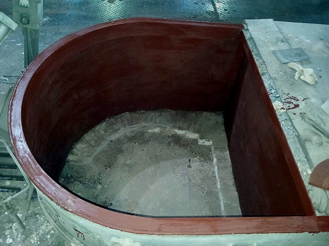 The furnace shell cleaned and prepared for relining