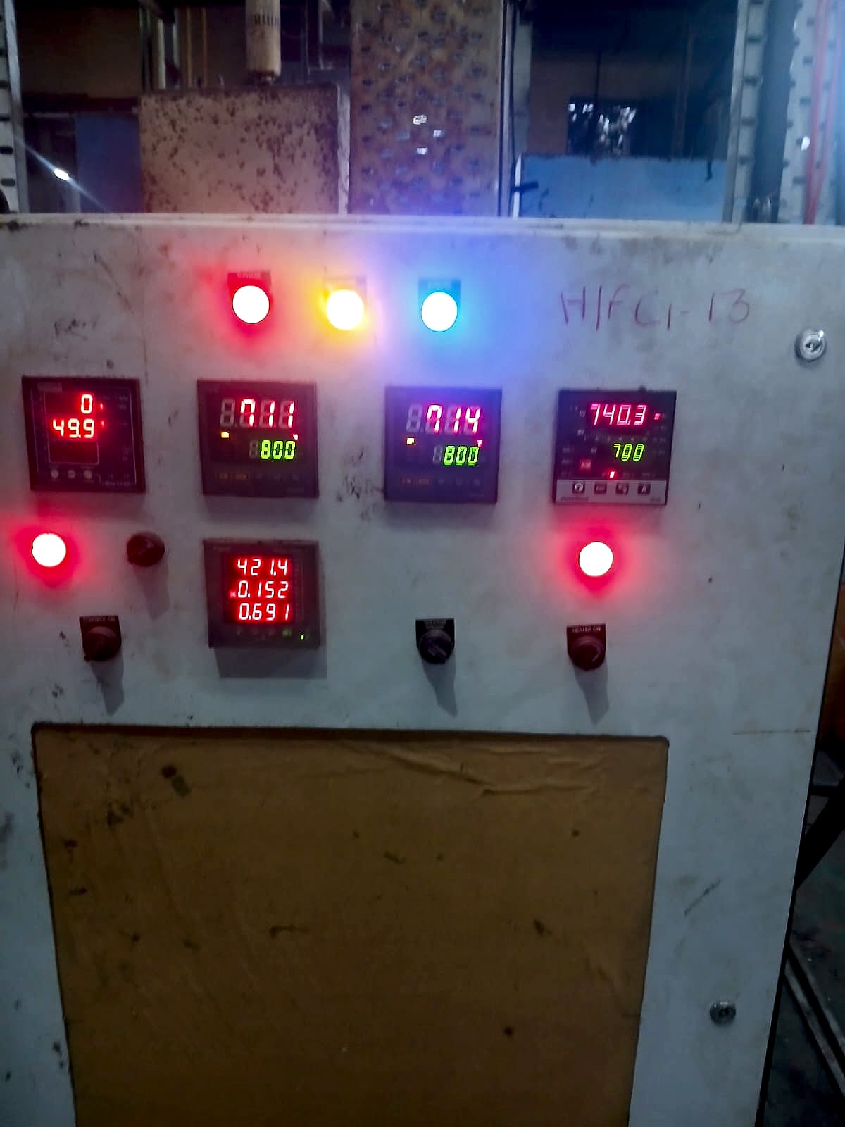 Thyristor control panel with temperature controllers and meters