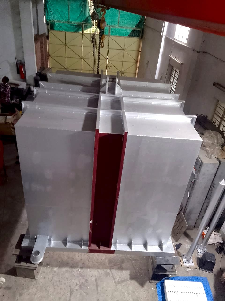 Bell furnace casing during assembly, seen from above